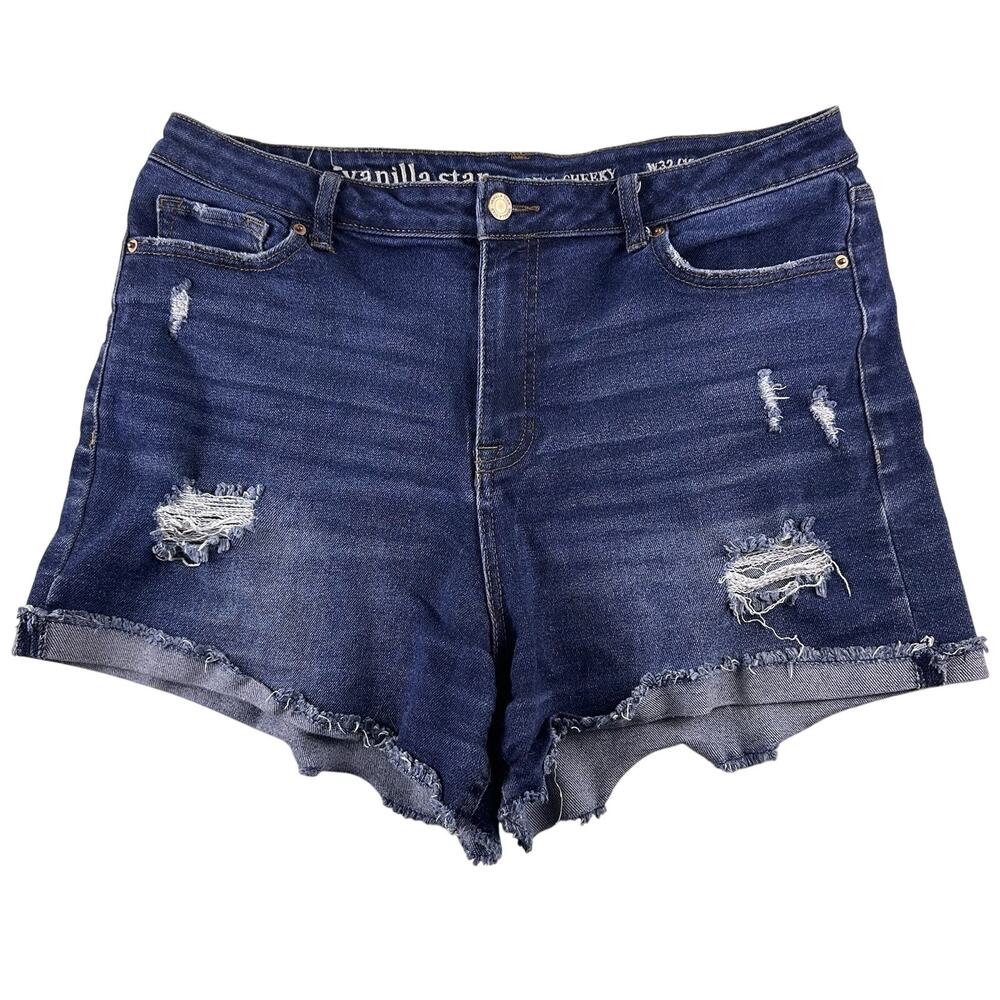 Womens Juniors Vanilla Star Real Cheeky Distressed Cut Off Blue Jean Short 32/15